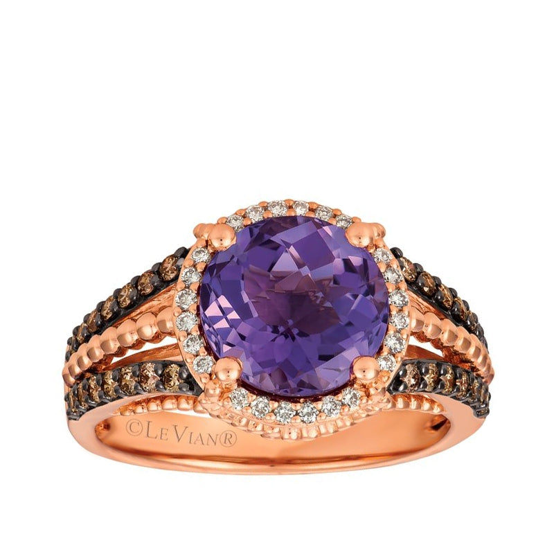 Le Vian Chocolatier Grape Amethyst & 3/8 ct. tw. Chocolate & Vanilla Diamond Halo Ring in 14K Strawberry Gold