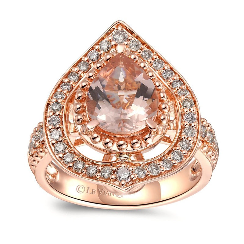 Le Vian Pear Peach Morganite & 5/8 ct. tw. Nude Diamond Milgrain Halo Ring in 14K Strawberry Gold