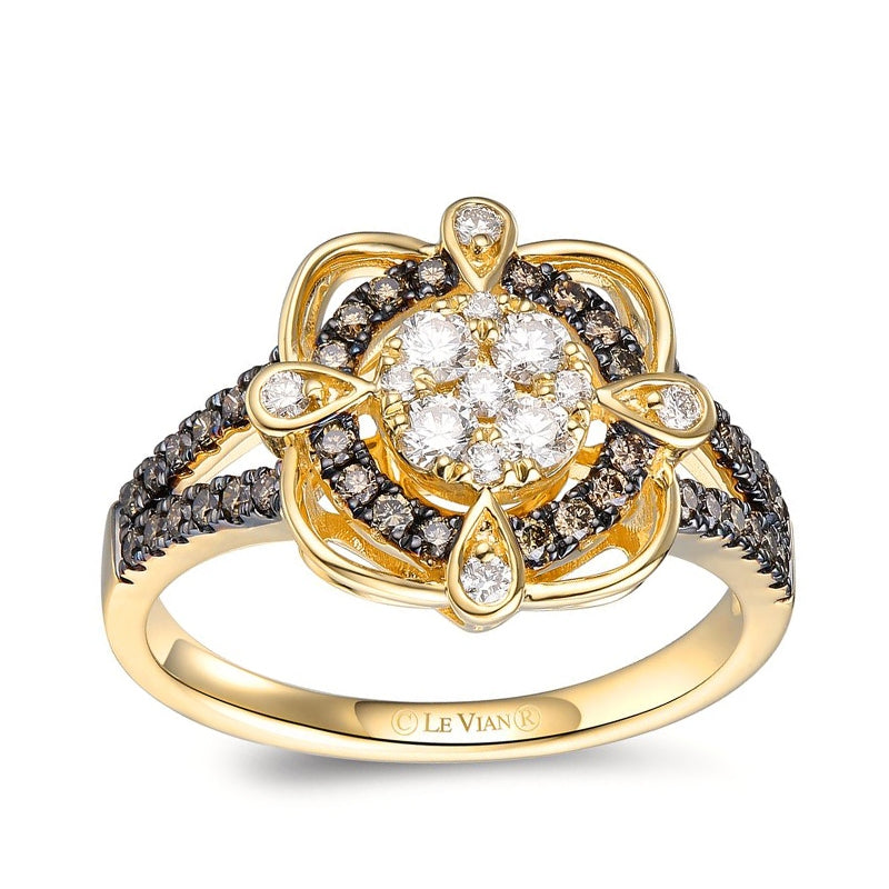 Le Vian 5/8 ct. tw. Nude & Chocolate Diamond Cluster Halo Ring with Split Shank in 14K Honey Gold