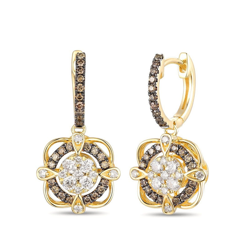 Le Vian 7/8 ct. tw. Nude & Chocolate Diamond Cluster Halo Drop Earrings in 14K Honey Gold