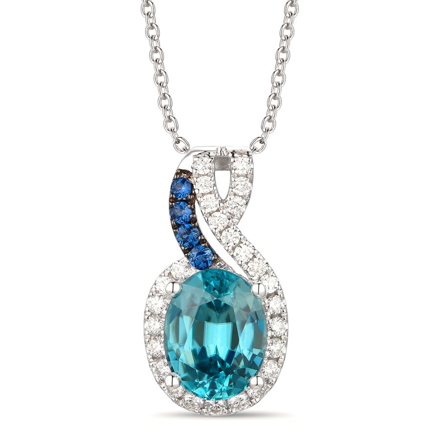 Le Vian Chocolatier Oval Blueberry Zircon, Sapphire, & 1/4 ct. tw. Vanilla Diamond Halo Pendant in 14K Vanilla Gold