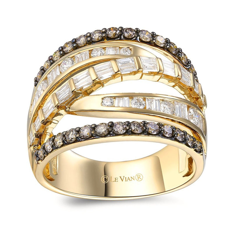 Le Vian Chocolatier Baguette & Round 1-1/8 ct. tw. Vanilla & Chocolate Diamond Crossover Ring in 14K Honey Gold