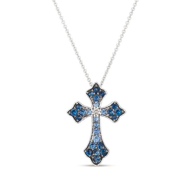 Le Vian Denim Ombre Blue Sapphire & Vanilla Diamond Accent Cross Pendant in 14K Vanilla Gold