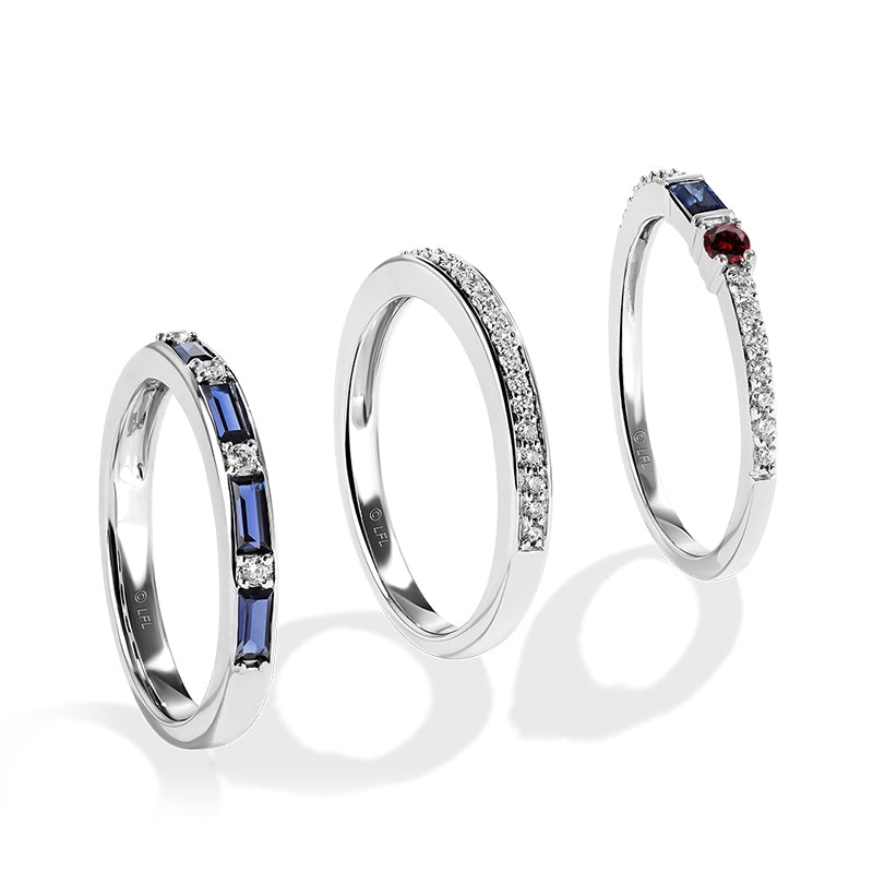 Star Wars R2 Series 1/3 ct. tw. Diamond, Garnet & Sapphire Stackable Rings in Sterling Silver close-up detail