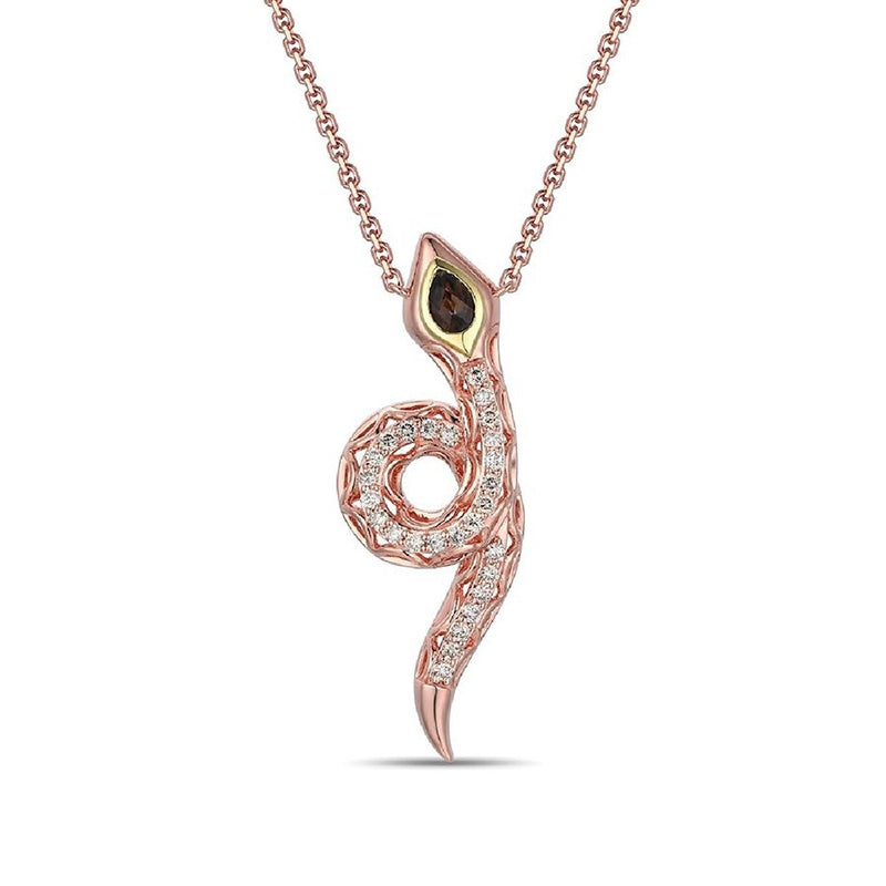 Le Vian Pear Chocolate Quartz & 1/3 ct. tw. Nude Diamond Snake Necklace in 14K Strawberry & Honey Gold