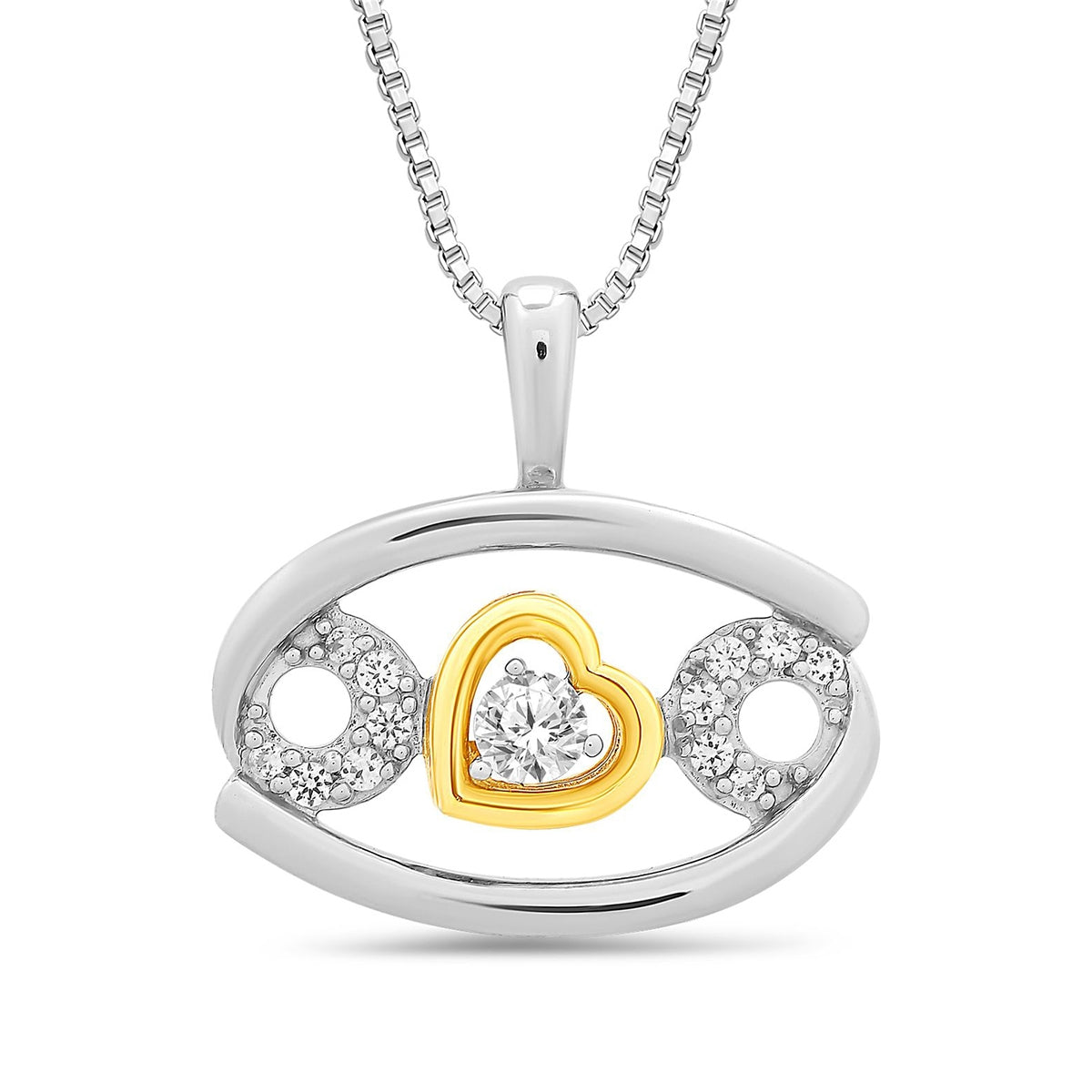 Created White Sapphire Cancer Zodiac Pendant in Sterling Silver & 10K Yellow Gold Plating