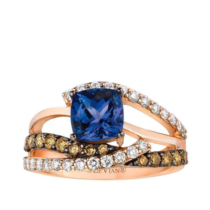 Le Vian Chocolatier Cushion Blueberry Tanzanite & 7/8 ct. tw. Chocolate & Vanilla Diamond Bypass Ring in 14K Strawberry Gold