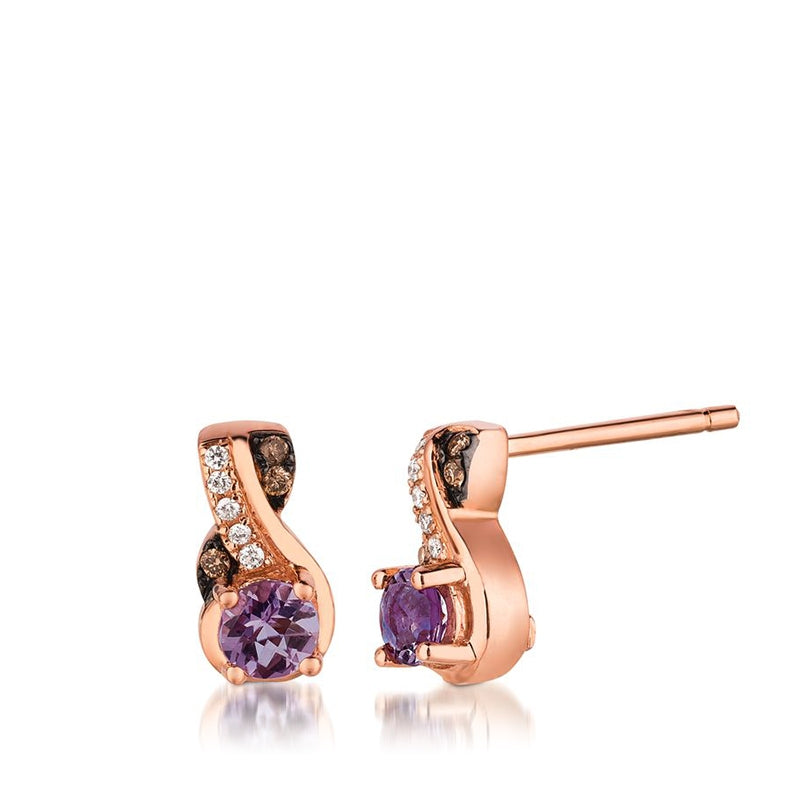 Le Vian Chocolatier Cotton Candy Amethyst, Vanilla, & Chocolate Diamond Accent Twist Earrings in 14K Strawberry Gold