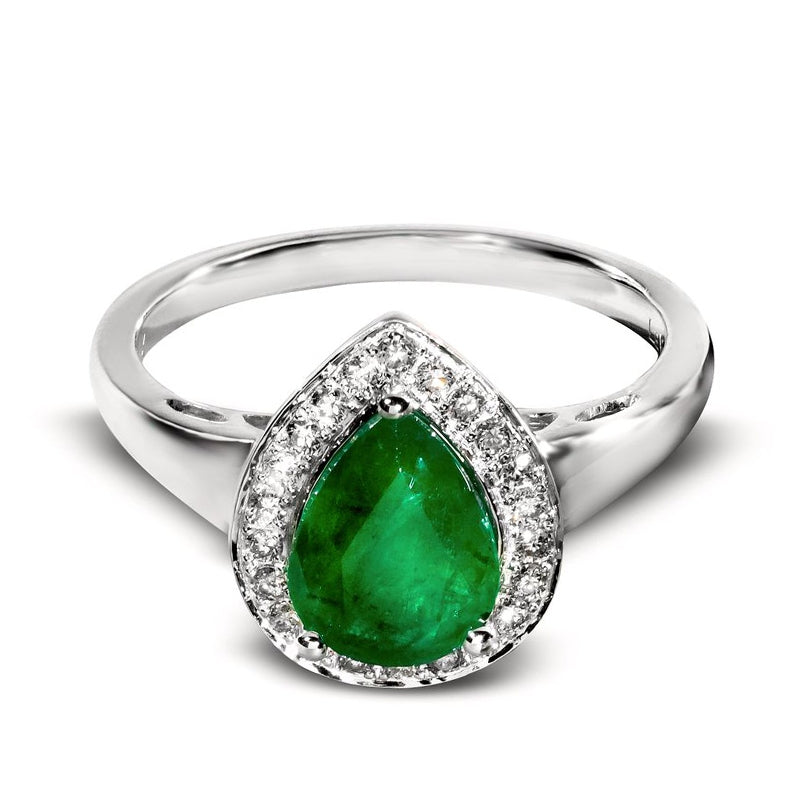 Le Vian Pear Costa Smeralda Emerald & 1/6 ct. tw. Nude Diamond Halo Ring in 14K Vanilla Gold