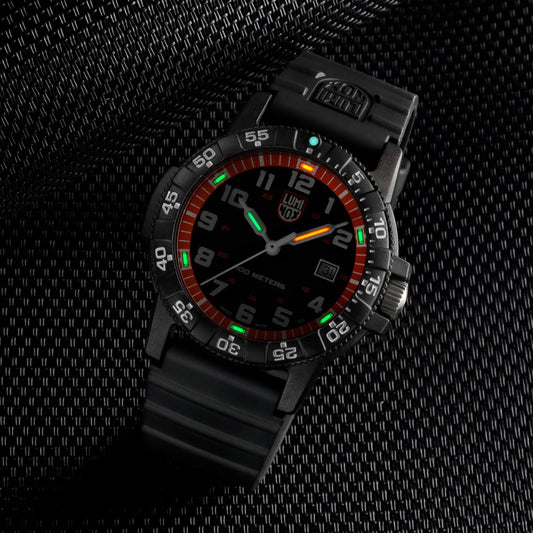 Luminox Men's Leatherback Sea Turtle Giant Quartz Black Carbonox Watch with Black & Orange Dial & Black Rubber side profile