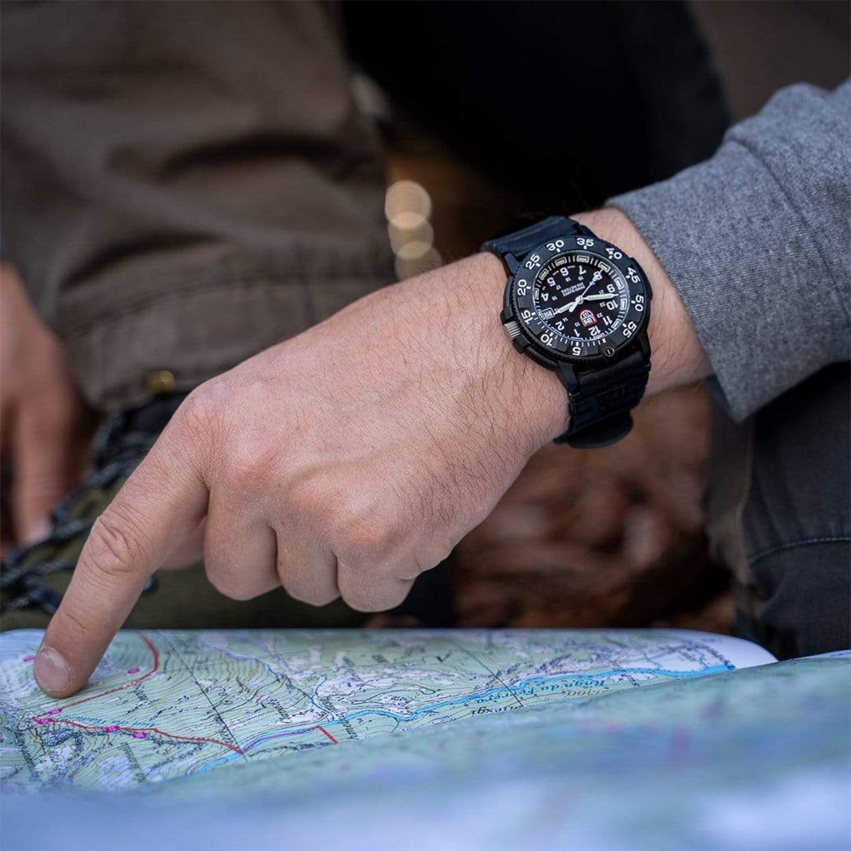 Luminox Men's Navy SEAL Dive Quartz Black Carbonox Watch with Black Dial & Rubber Strap close-up detail