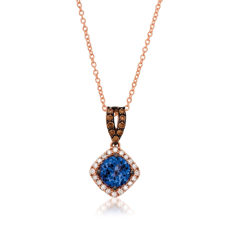 Le Vian Chocolatier Blueberry Tanzanite & 1/5 ct. tw. Vanilla & Chocolate Diamond Halo Pendant in 14K Strawberry Gold