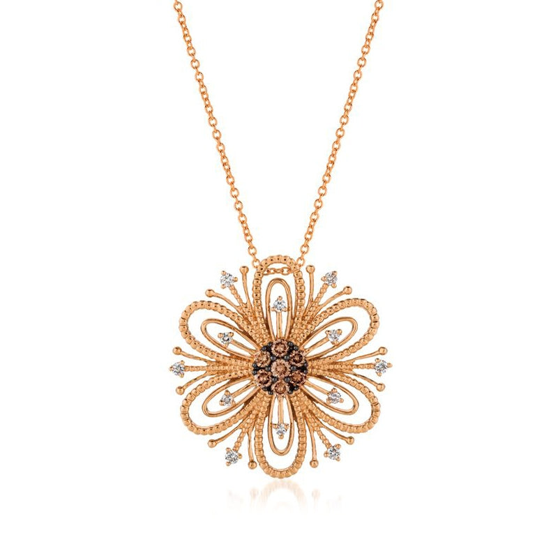 Le Vian Chocolatier 1/2 ct. tw. Chocolate & Vanilla Diamond Milgrain Floral Pendant in 14K Strawberry Gold