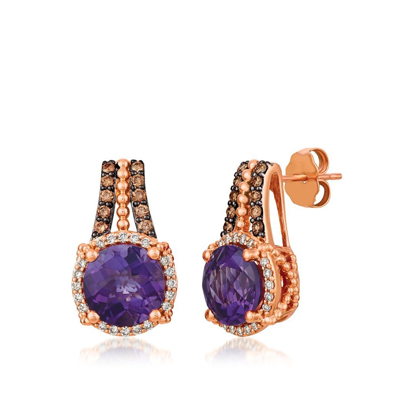 Le Vian Chocolatier Grape Amethyst & 3/8 ct. tw. Vanilla & Chocolate Diamond Halo Drop Earrings in 14K Strawberry Gold
