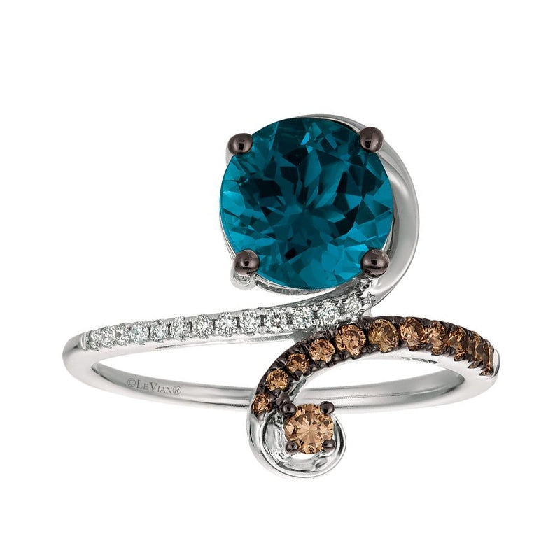 Le Vian Chocolatier Deep Sea Blue Topaz & 1/4 ct. tw. Chocolate & Vanilla Diamond Bypass Ring in 14K Vanilla Gold
