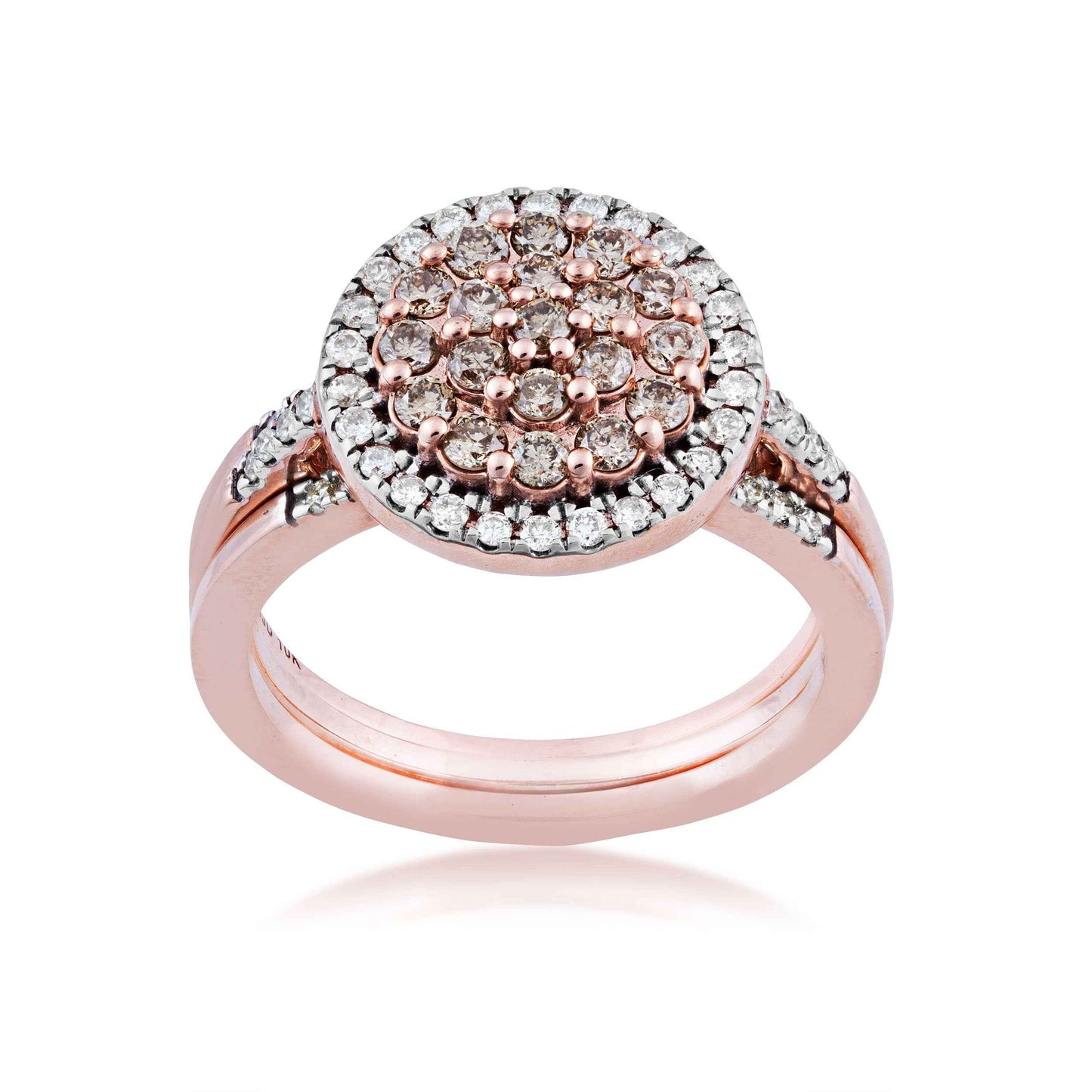 Mocha Cluster and 9/10 ct. tw. Diamond Halo Fashion Ring with Diamond Band Accents in 10K Pink Gold