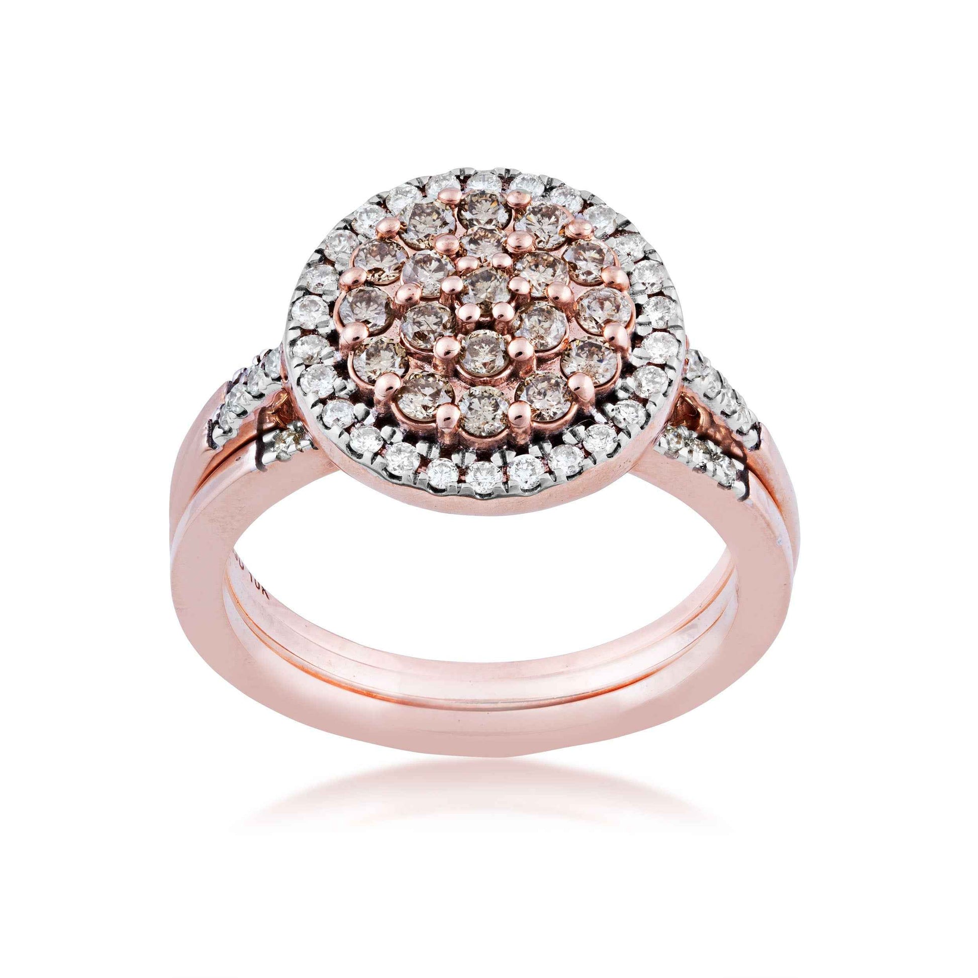 Mocha Cluster and 9/10 ct. tw. Diamond Halo Fashion Ring with Diamond Band Accents in 10K Pink Gold