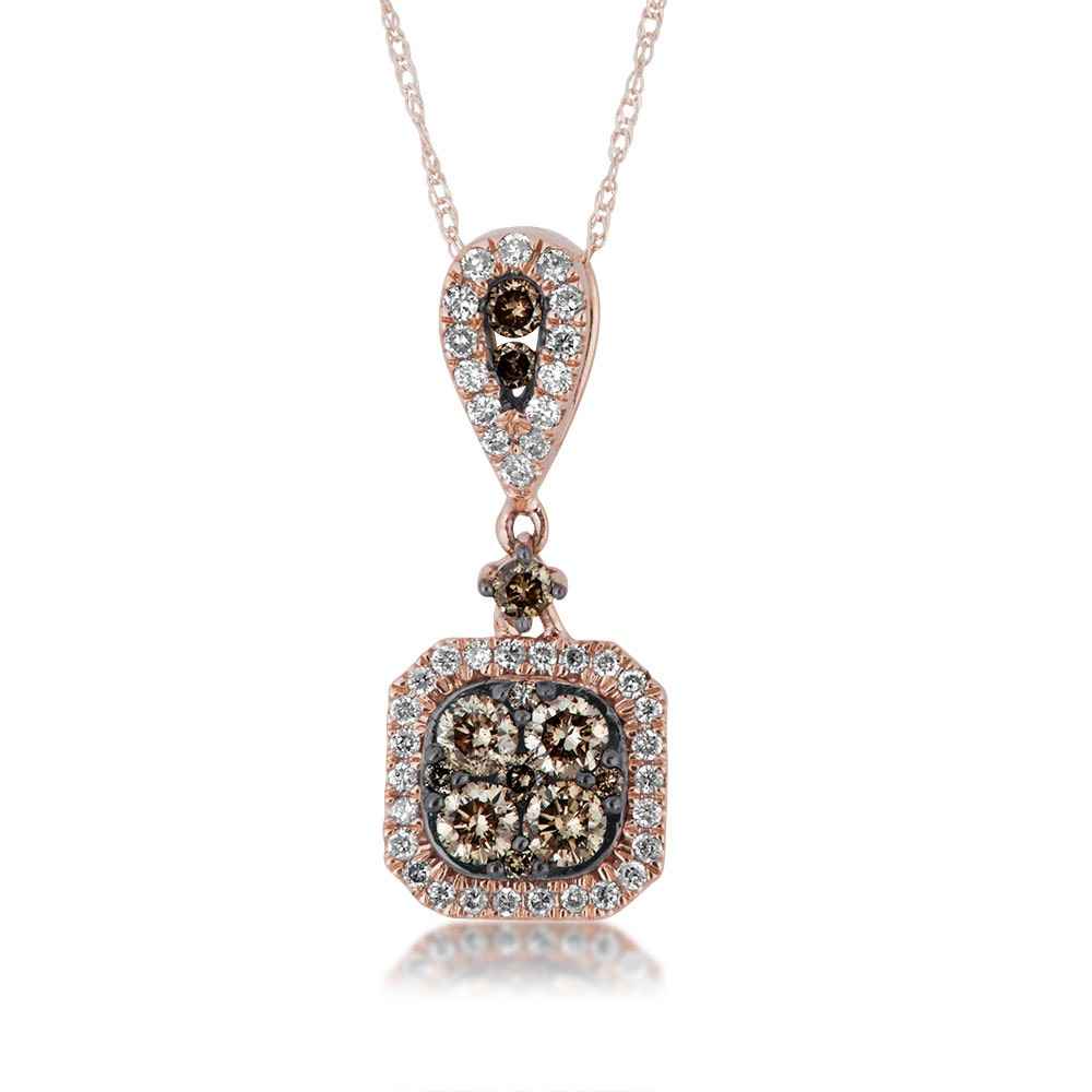 Ladies' 5/8 ct. tw. Mocha & White Diamond Cluster Halo Pendant in 10K Pink Gold