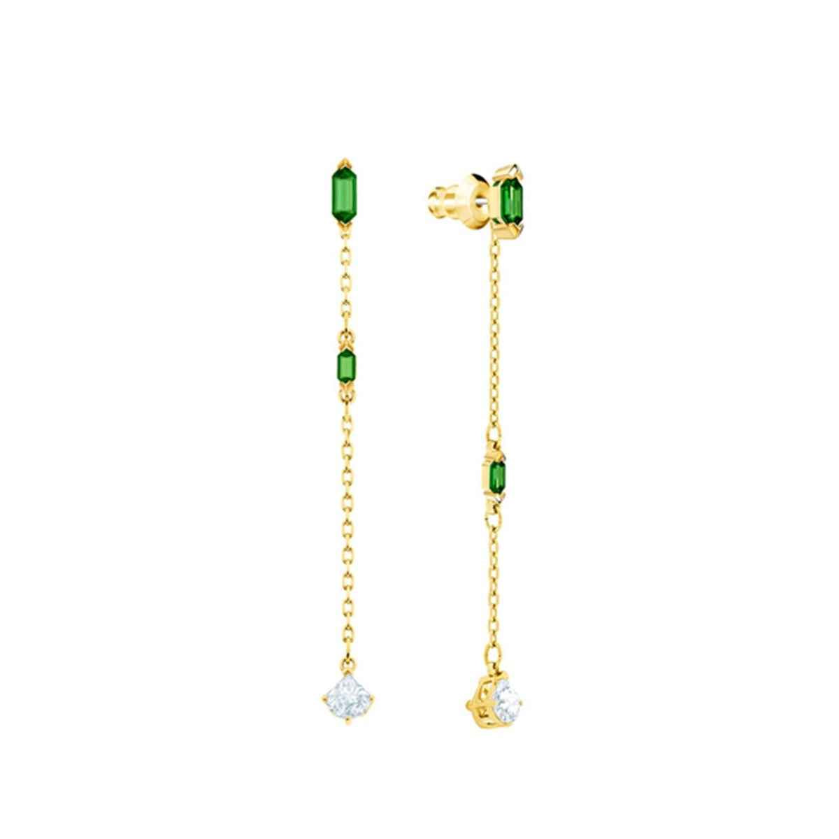 Swarovski OZ Collection White and Green Crystal Dangle Earrings in Yellow Gold Plating