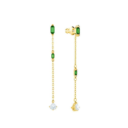 Swarovski OZ Collection White and Green Crystal Dangle Earrings in Yellow Gold Plating