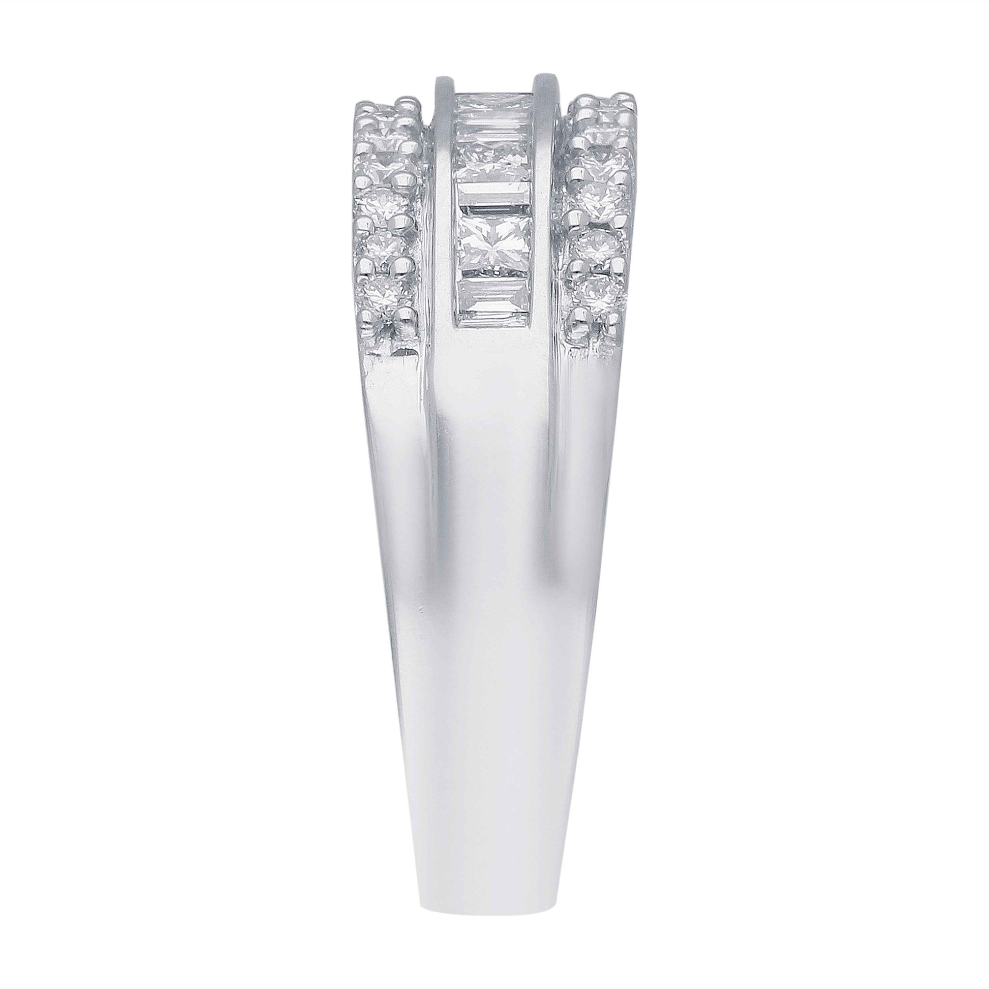 Kallati 1 ct. tw. Princess Cut, Baguette & Round Diamond Ring in 14K White Gold front view