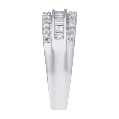 Kallati 1 ct. tw. Princess Cut, Baguette & Round Diamond Ring in 14K White Gold front view