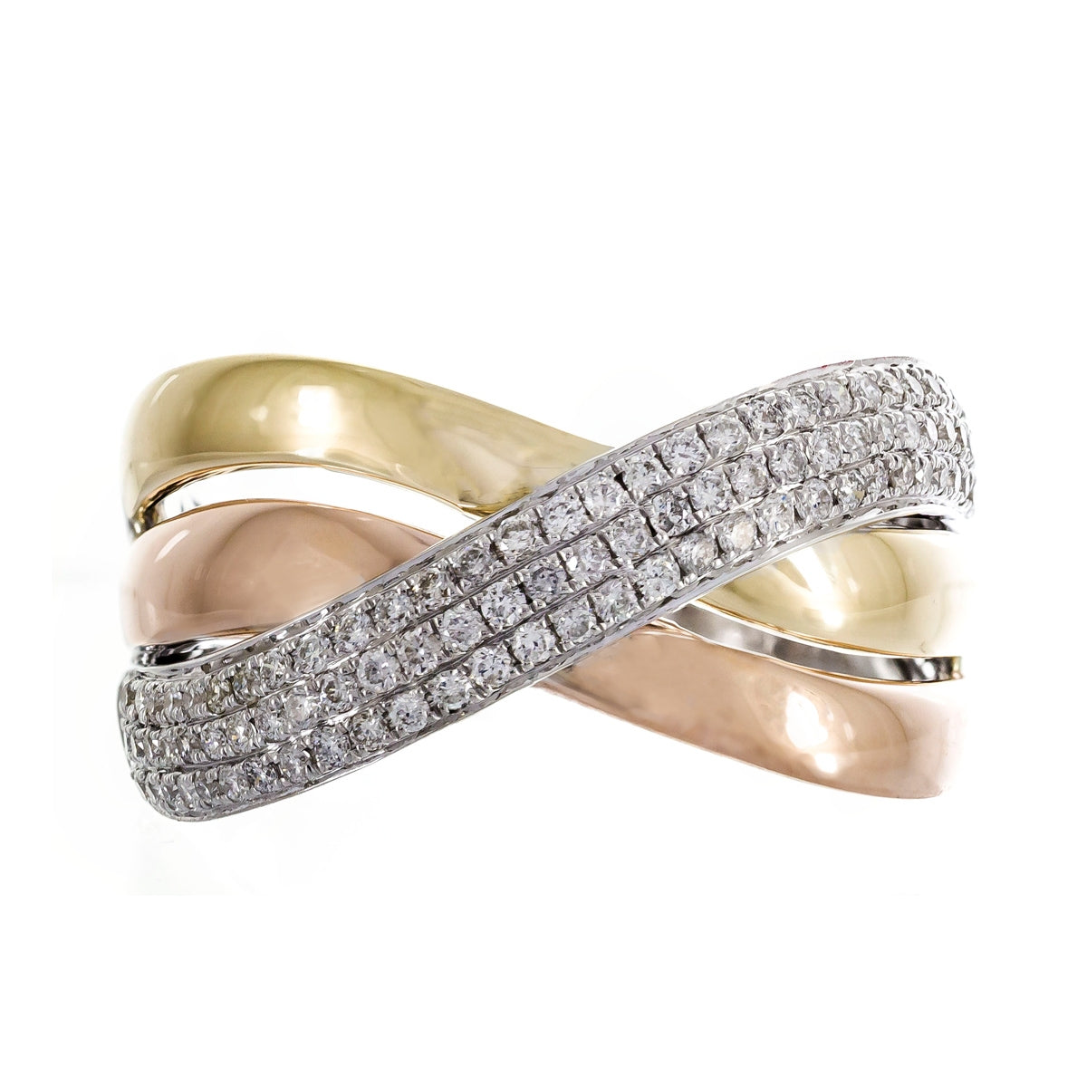 3/8 ct. tw. Diamond Crossover Ring in 14K White Yellow and Pink Gold