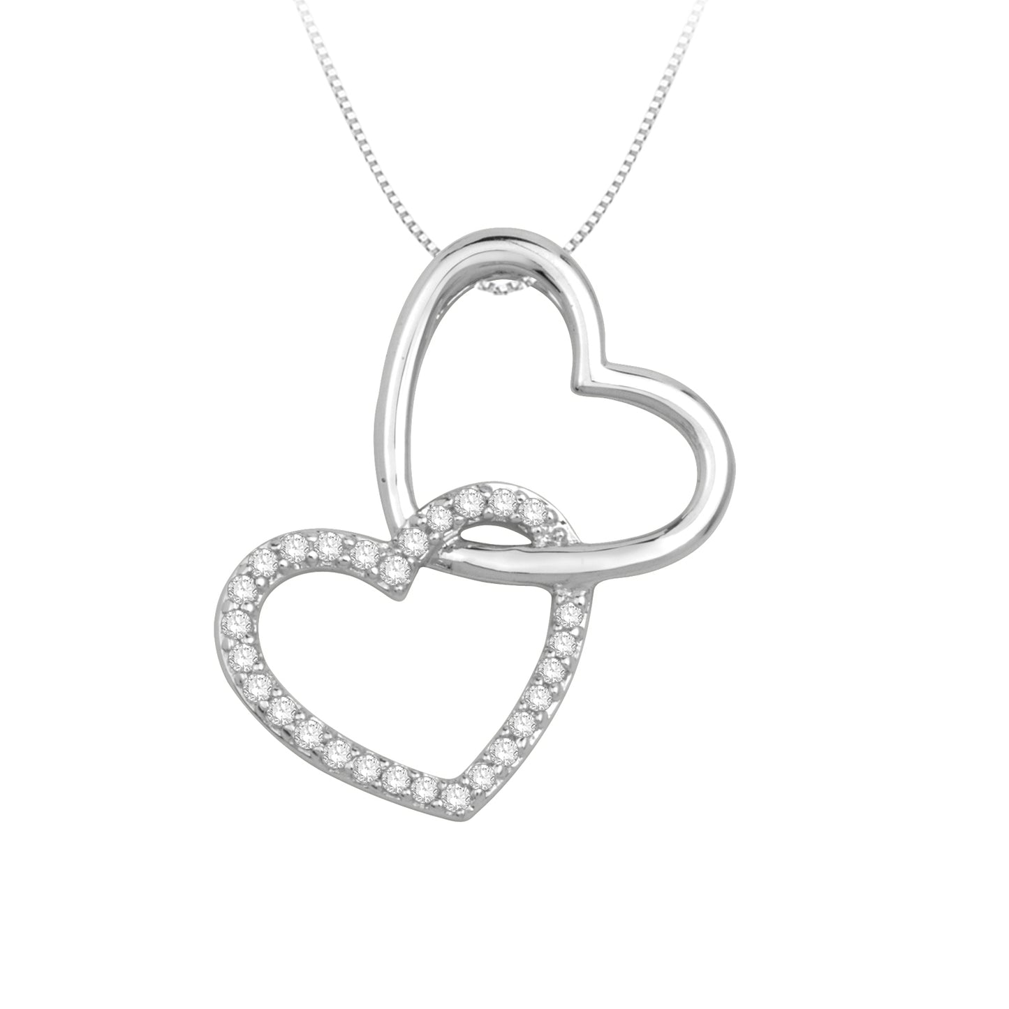 1/10 ct. tw. Diamond Double Hanging Heart Slide Pendant in 10K White Gold