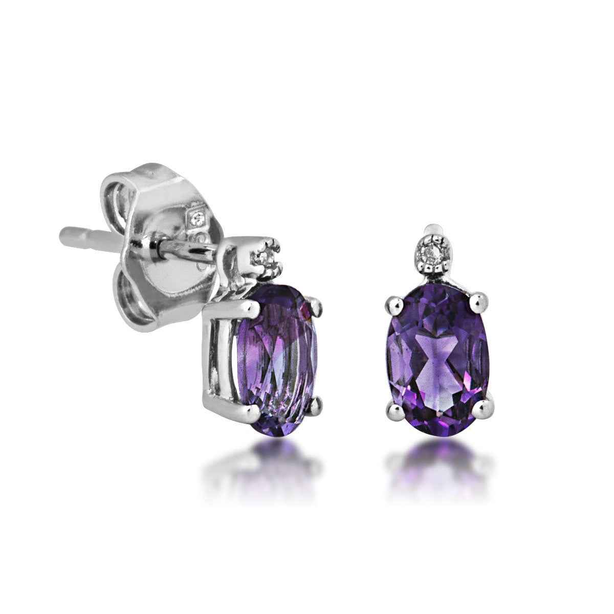 Genuine Oval Amethyst Earrings with .01 ct. tw. Diamond Accents in 10K White Gold
