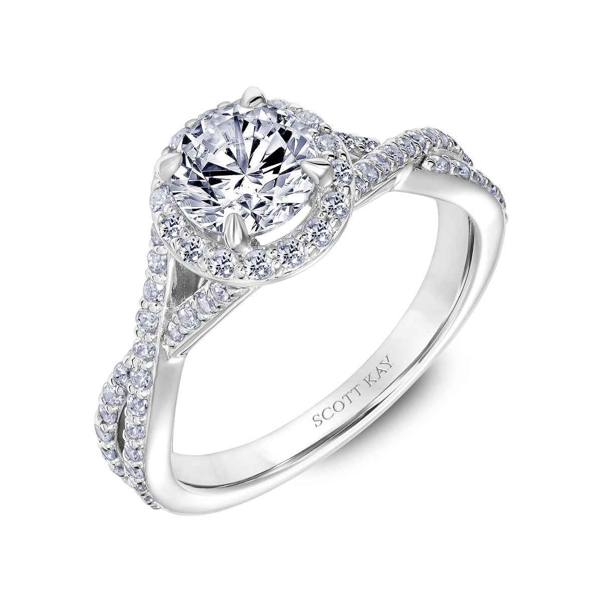 Scott Kay Namaste 1/2 ct. tw. Diamond Semi-Mount Engagement Ring with Crisscross Band Design in 14K White Gold