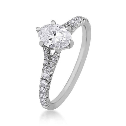Brilliantly Yours 1 ct. tw. Oval Diamond 6-Prong Split Shank Engagement Ring in 14K White Gold front view