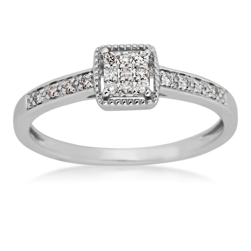 I Promise 1/8 ct. tw. Round Cluster Diamonds in Square Faux Halo Setting in 10K White Gold