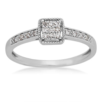 I Promise 1/8 ct. tw. Round Cluster Diamonds in Square Faux Halo Setting in 10K White Gold