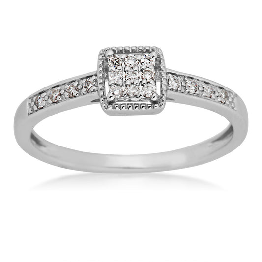 I Promise 1/8 ct. tw. Round Cluster Diamonds in Square Faux Halo Setting in 10K White Gold