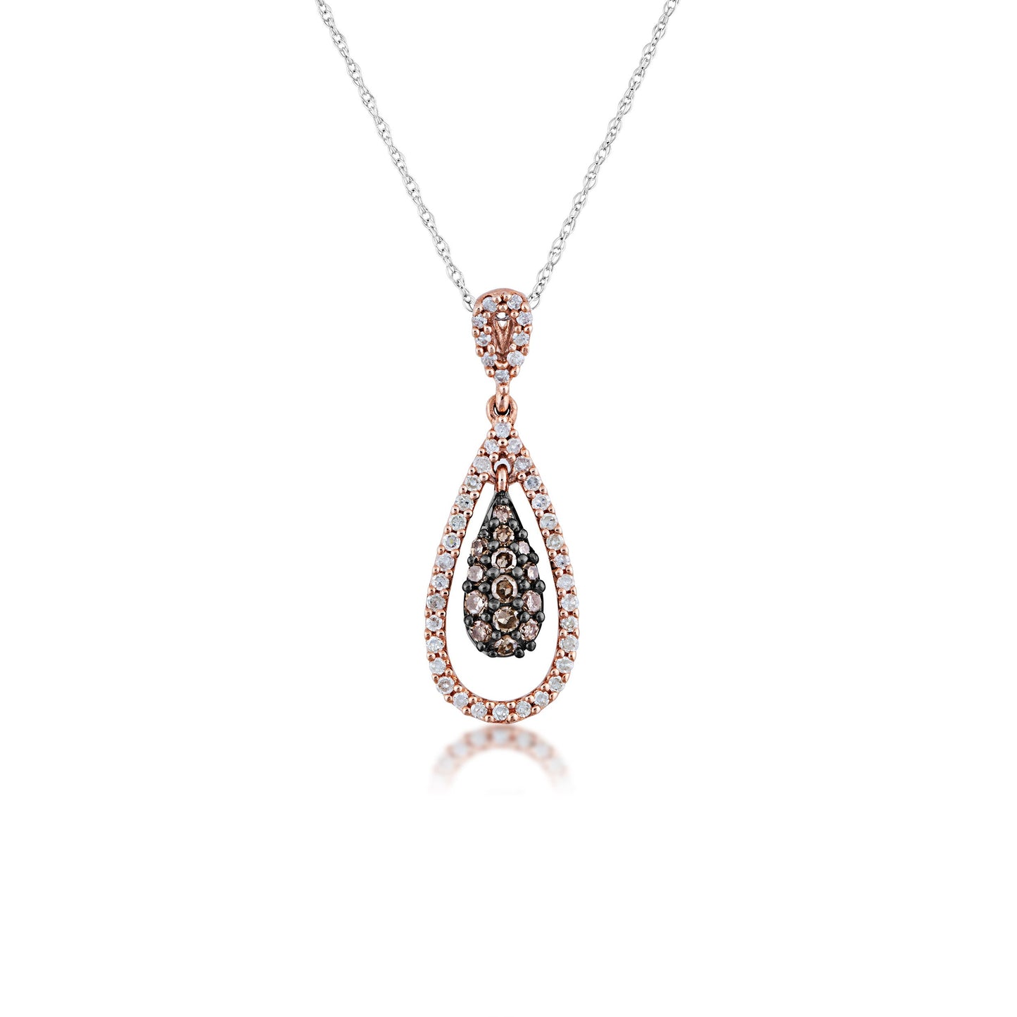 3/8 ct. tw. Tear Drop Cluster Mocha & White Diamond Fashion Pendant in 10K Pink Gold
