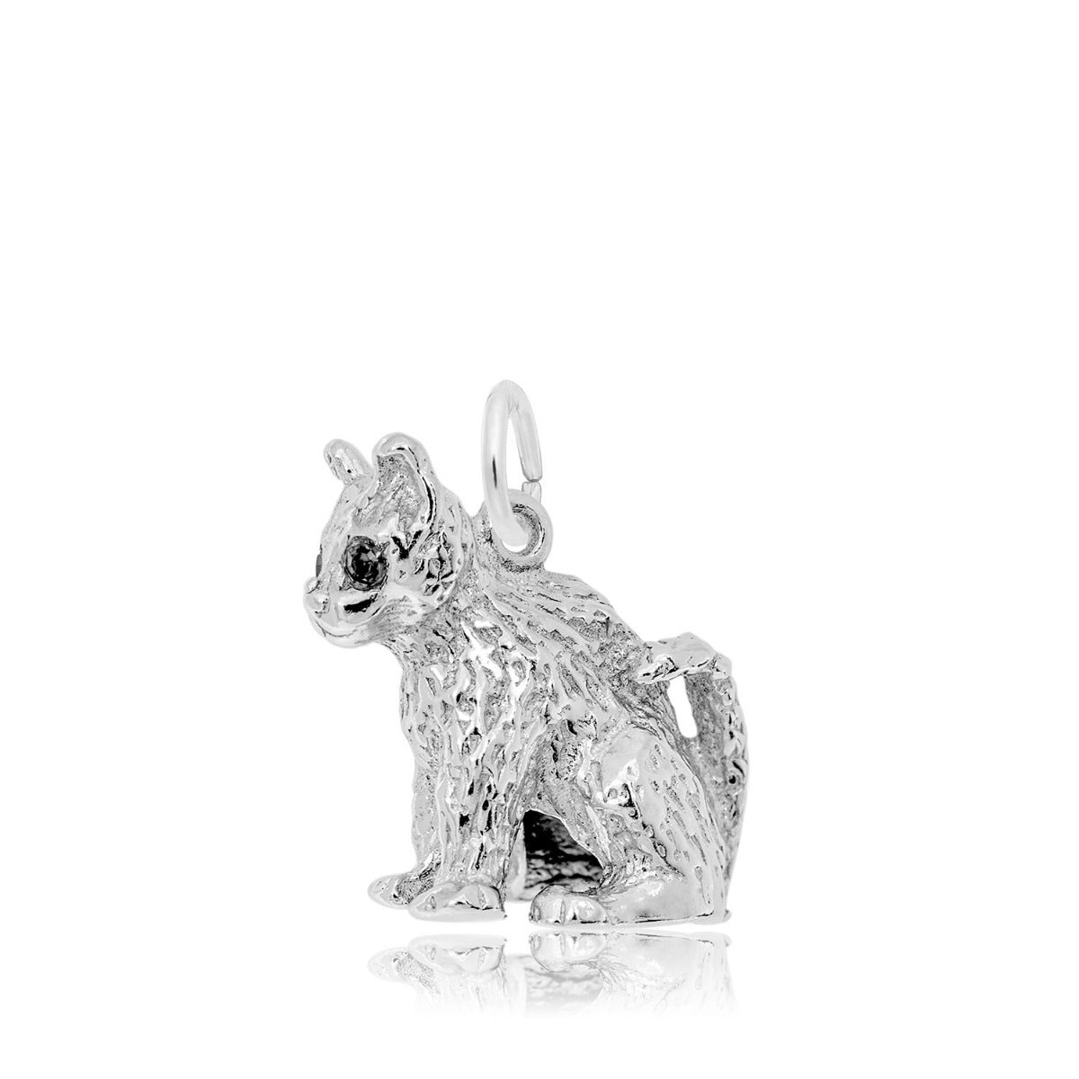 Cat Charm with Green CZ in Sterling Silver