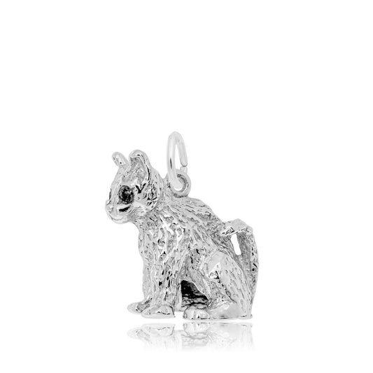 Cat Charm with Green CZ in Sterling Silver