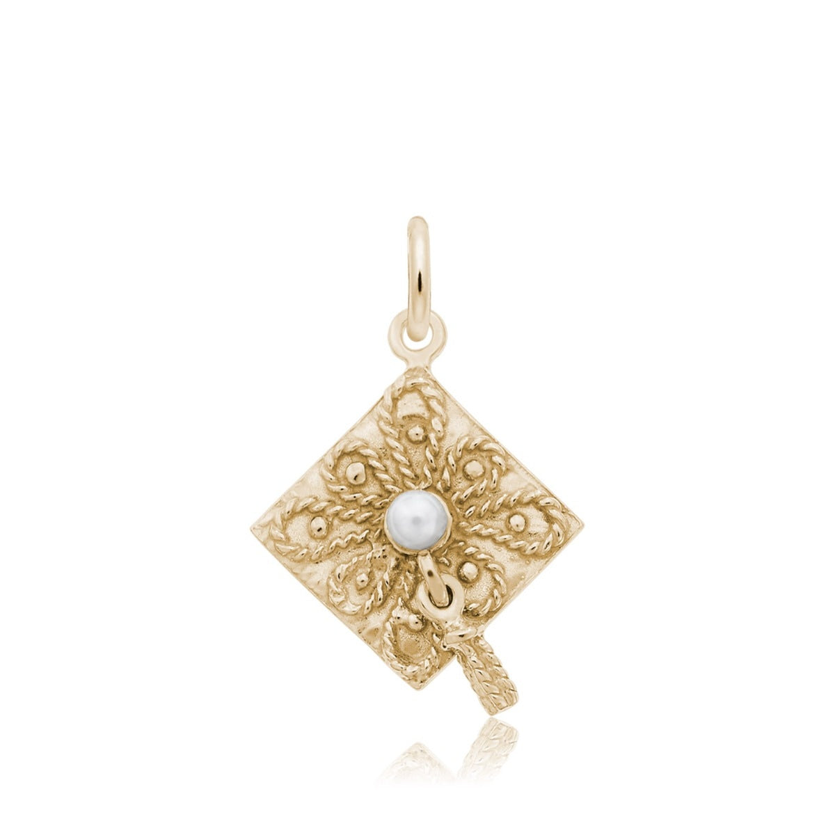 Graduation Cap Charm with Pearl in 14K Yellow Gold