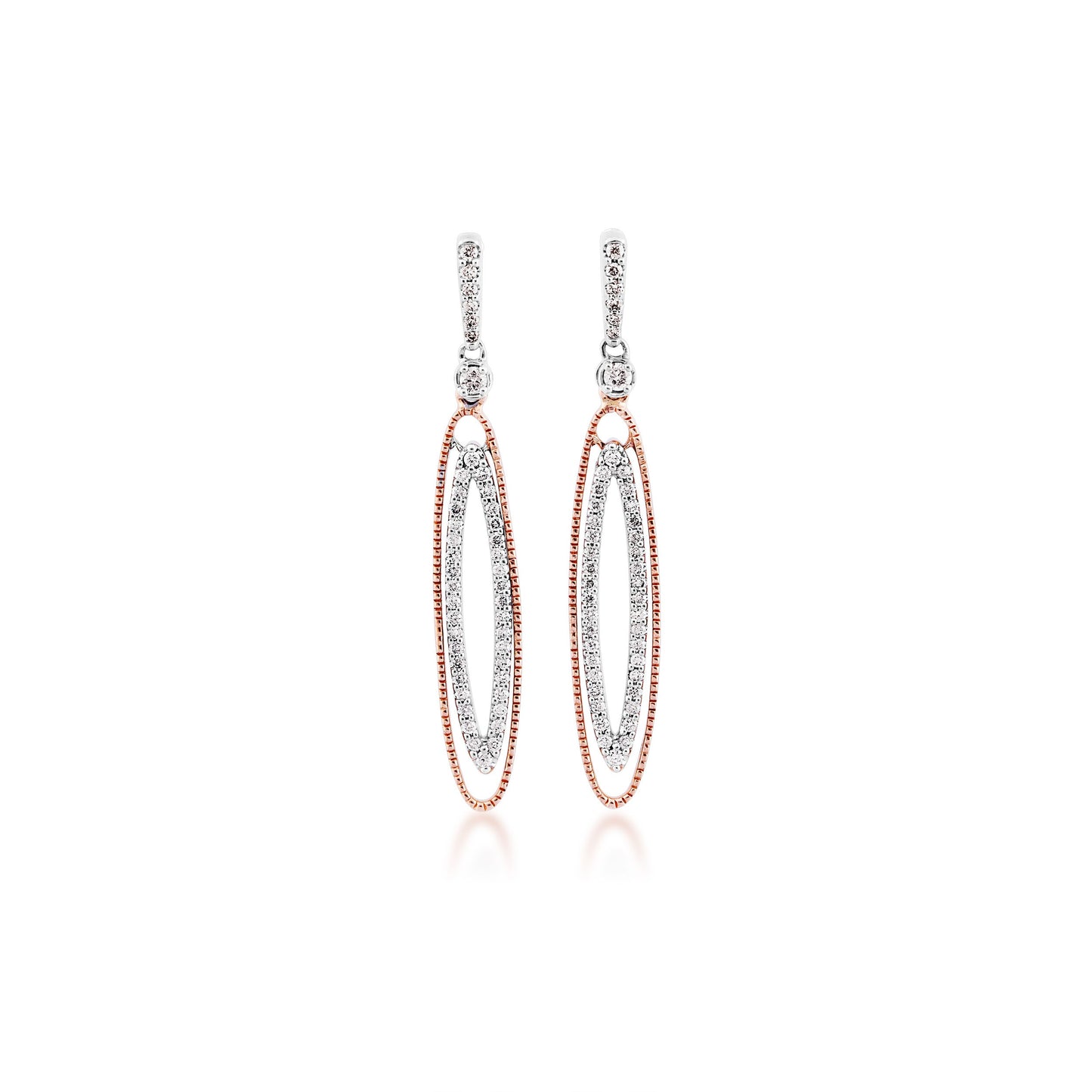 1/3 ct. tw. Diamond Fashion Oval Dangle Earrings in 10K White and Pink Gold
