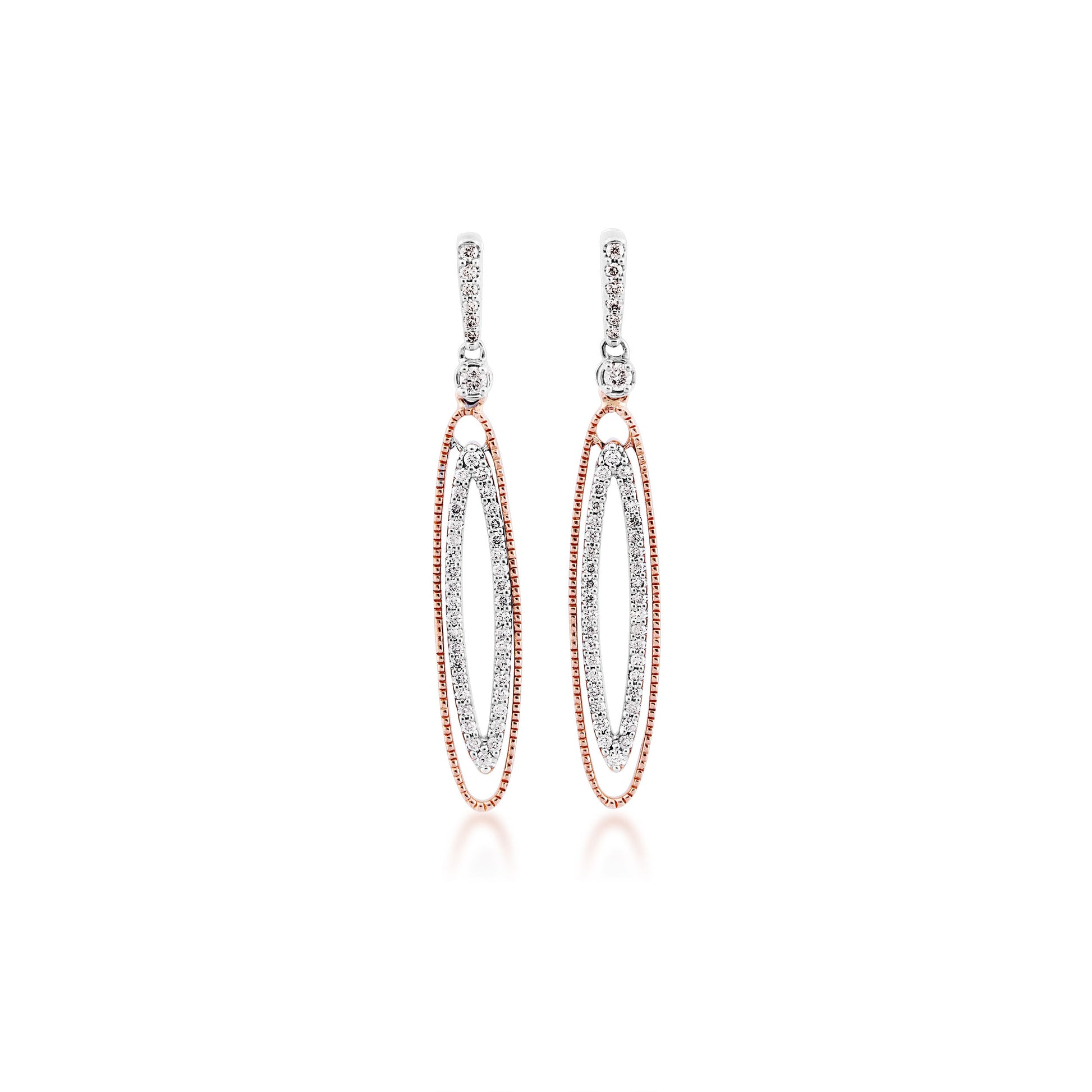 1/3 ct. tw. Diamond Fashion Oval Dangle Earrings in 10K White and Pink Gold