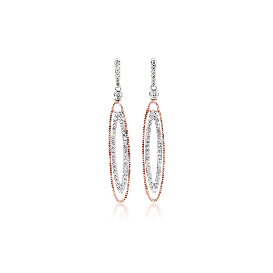 1/3 ct. tw. Diamond Fashion Oval Dangle Earrings in 10K White and Pink Gold