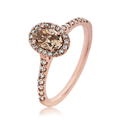 Mocha Lux 3/4 ct. tw. Oval Mocha & White Diamond Halo Engagement Ring in 14K Pink Gold front view