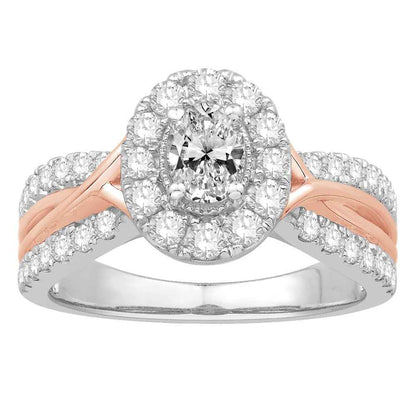 1-1/4 ct. tw. Oval Halo Engagement Ring with Pink Band Plating in 14K White Gold