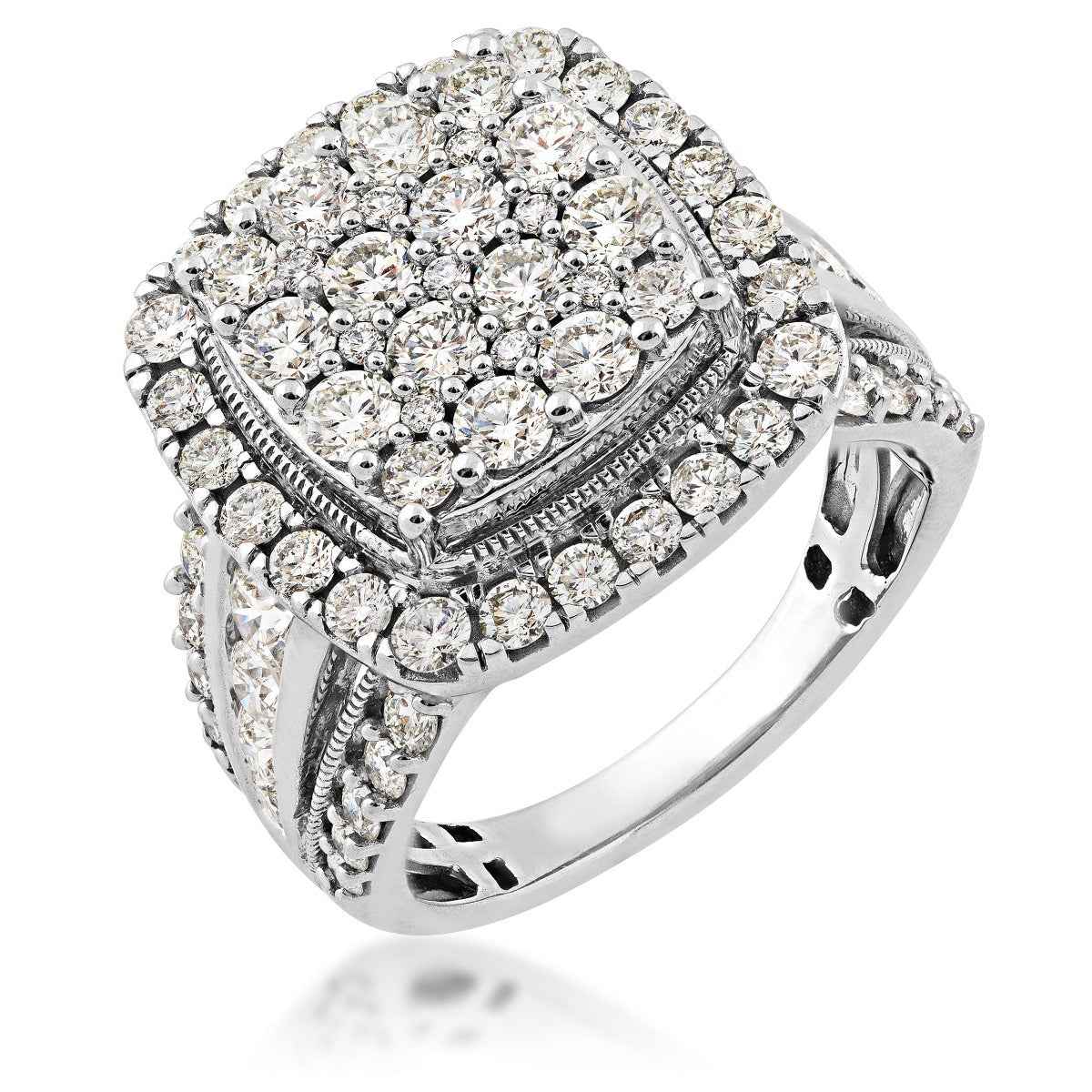 Fairytale Diamonds 3 ct. tw. Diamond Cushion-Shaped Cluster Halo Ring in 14K White Gold front view