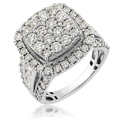 Fairytale Diamonds 3 ct. tw. Diamond Cushion-Shaped Cluster Halo Ring in 14K White Gold front view