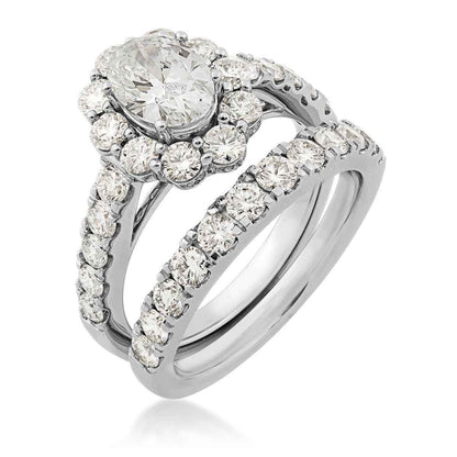 Adamante 3 ct. tw. Lab-Grown Oval Diamond Halo Wedding Set in 14K White Gold close-up detail