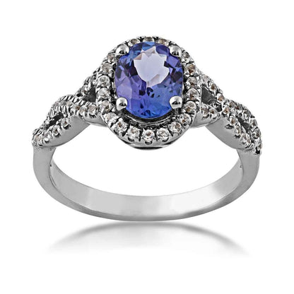 Oval Tanzanite and Created White Sapphire Ring in Sterling Silver