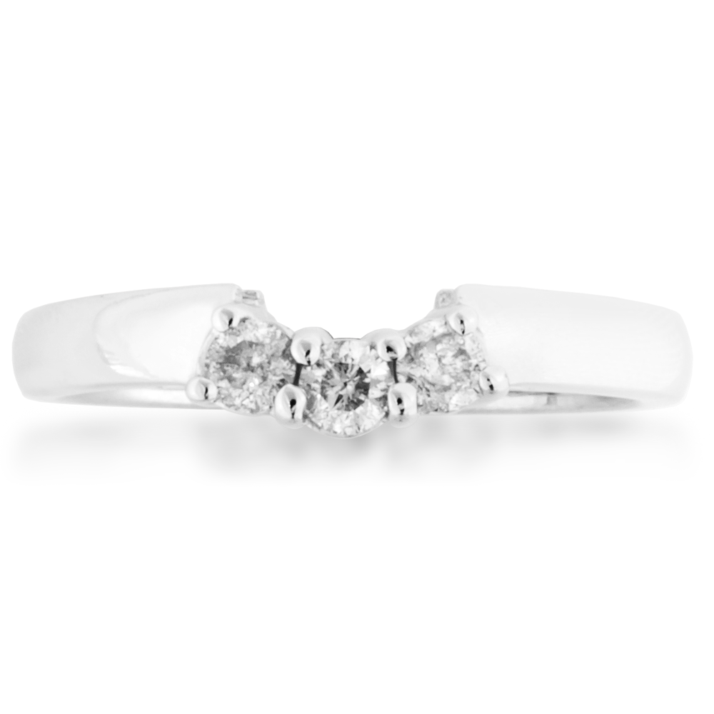 1/4 ct. tw. Round Curved 3 Stone Diamond Anniversary Ring in 14K White Gold front view