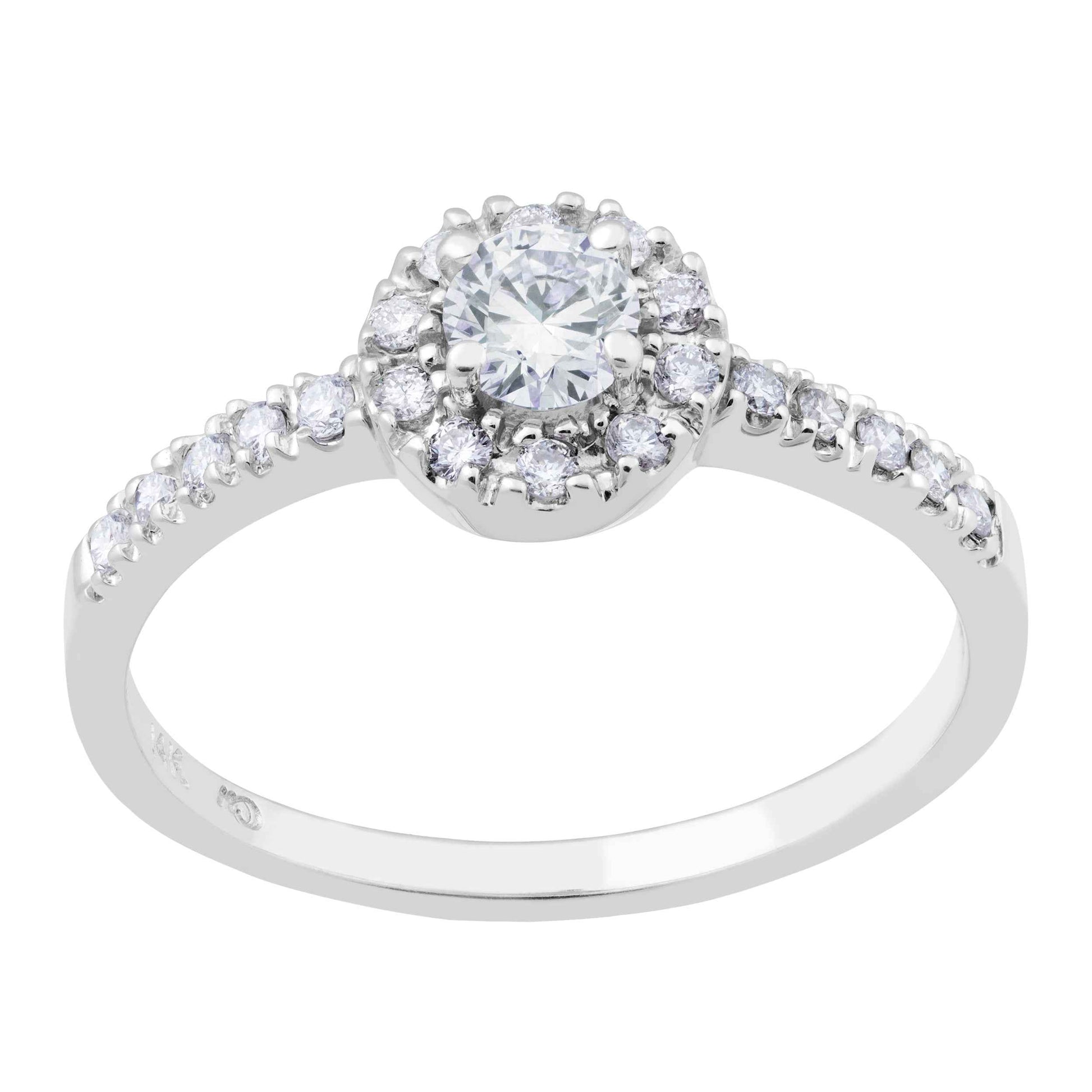 Natural 1/2 ct. tw. Round Brilliant Diamond Halo Engagement Ring in 14K White Gold