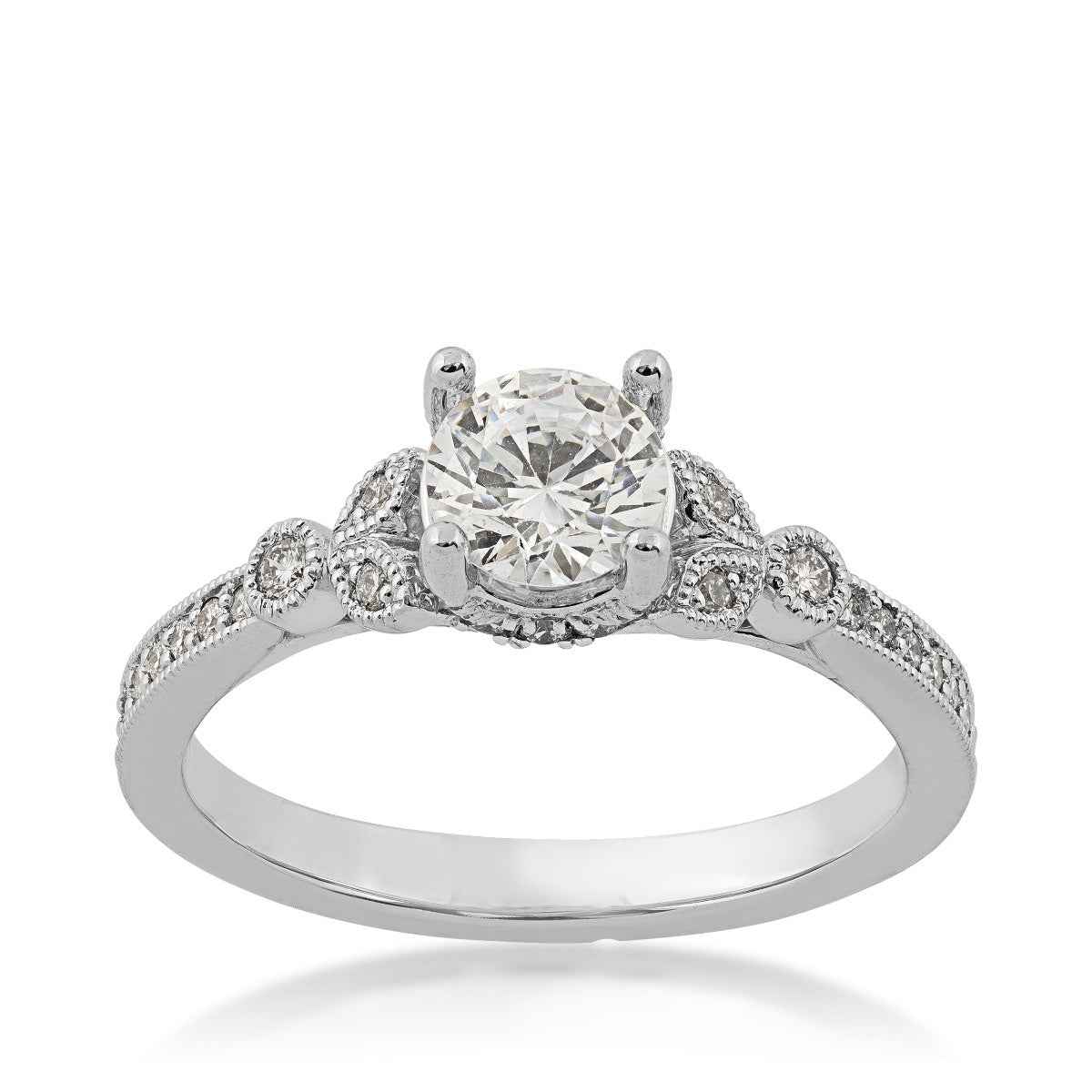 Designed With Love 1/3 ct. tw. Diamond Semi-Mount with Floral Band & Milgrain Detailing in 14K White Gold